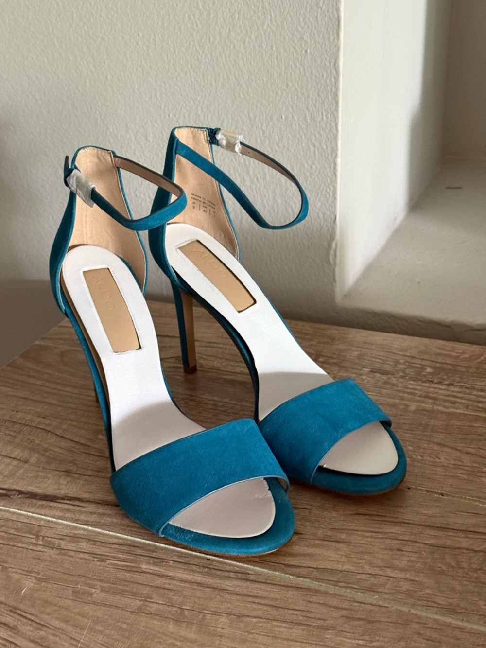Aldo Teal Suede Ankle-Strap Stiletto Sandals